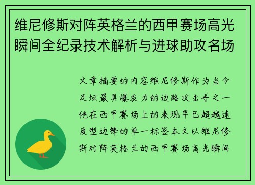 维尼修斯对阵英格兰的西甲赛场高光瞬间全纪录技术解析与进球助攻名场面